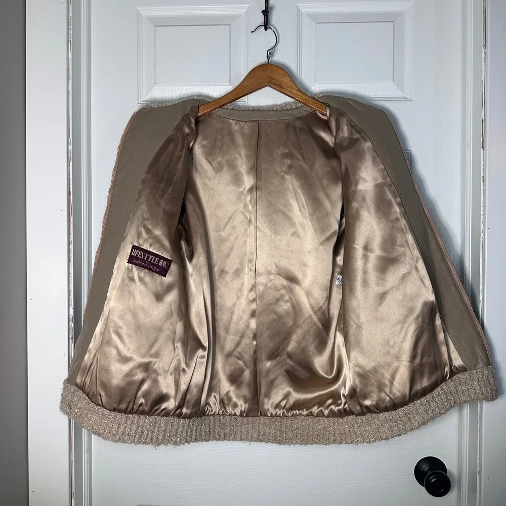 Lifestyle 80 by Andrea Ungar Faux Fur Jacket Zig Zag Pattern Knit Collar & Cuffs - Picture 3 of 14